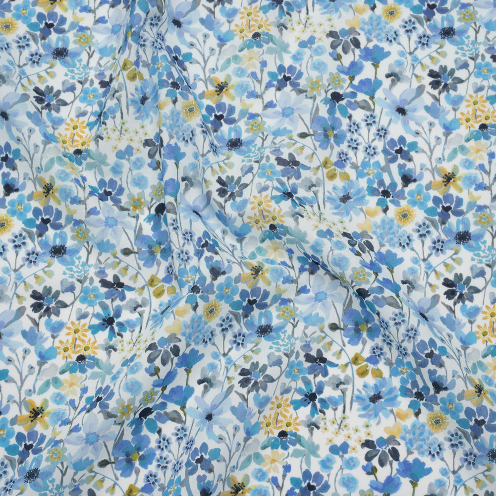 Liberty Fabrics Tana Lawn® - Dreams of Summer Blue - Light Blue and Pale Yellow Watercolor Floral - Drape Liberty Fabrics Tana Lawn® - Dreams of Summer Blue - Light Blue and Pale Yellow Watercolor Floral - Drape