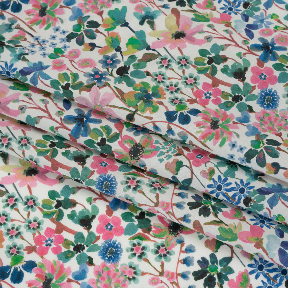 Liberty Fabrics Tana Lawn® - Dreams of Summer Green - Pink, Green and Blue Watercolor Floral Detail Liberty Fabrics Tana Lawn® - Dreams of Summer Green - Pink, Green and Blue Watercolor Floral Detail