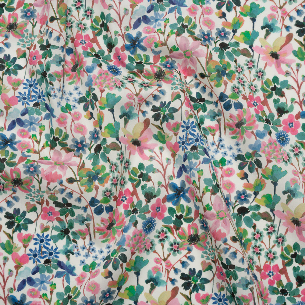 Liberty Fabrics Tana Lawn® - Dreams of Summer Green - Pink, Green and Blue Watercolor Floral Drape Liberty Fabrics Tana Lawn® - Dreams of Summer Green - Pink, Green and Blue Watercolor Floral Drape