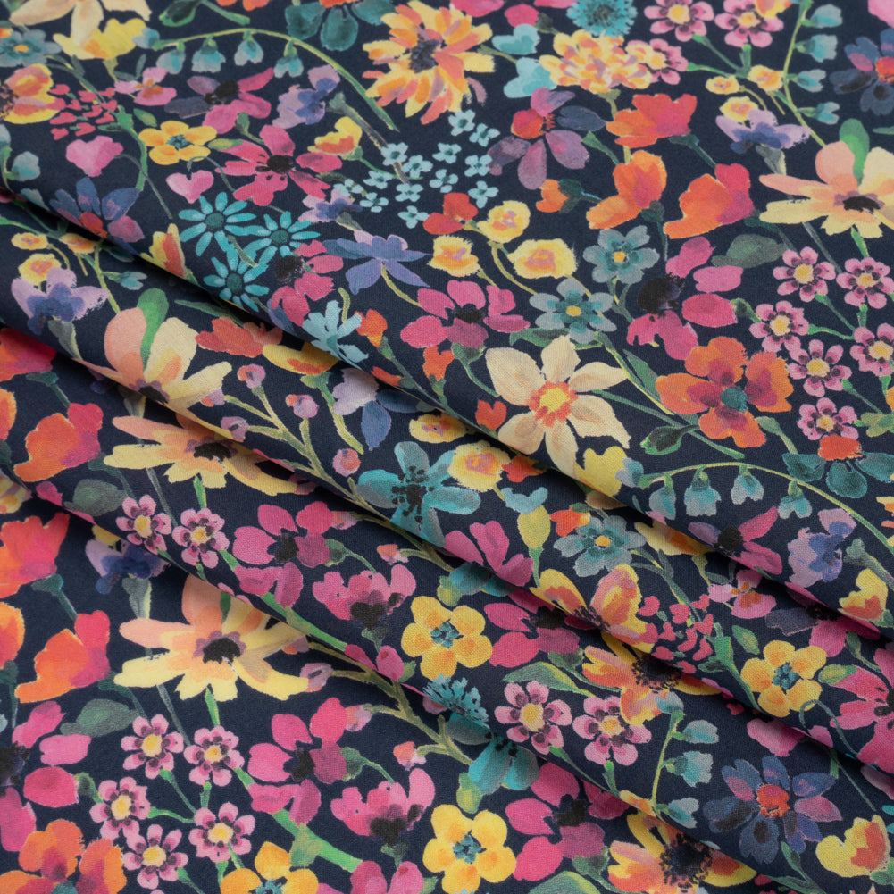 Liberty Fabrics Tana Lawn® - Dreams of Summer Dark Blue - Navy, Pink and Yellow Watercolor Floral Liberty Fabrics Tana Lawn® - Dreams of Summer Dark Blue - Navy, Pink and Yellow Watercolor Floral