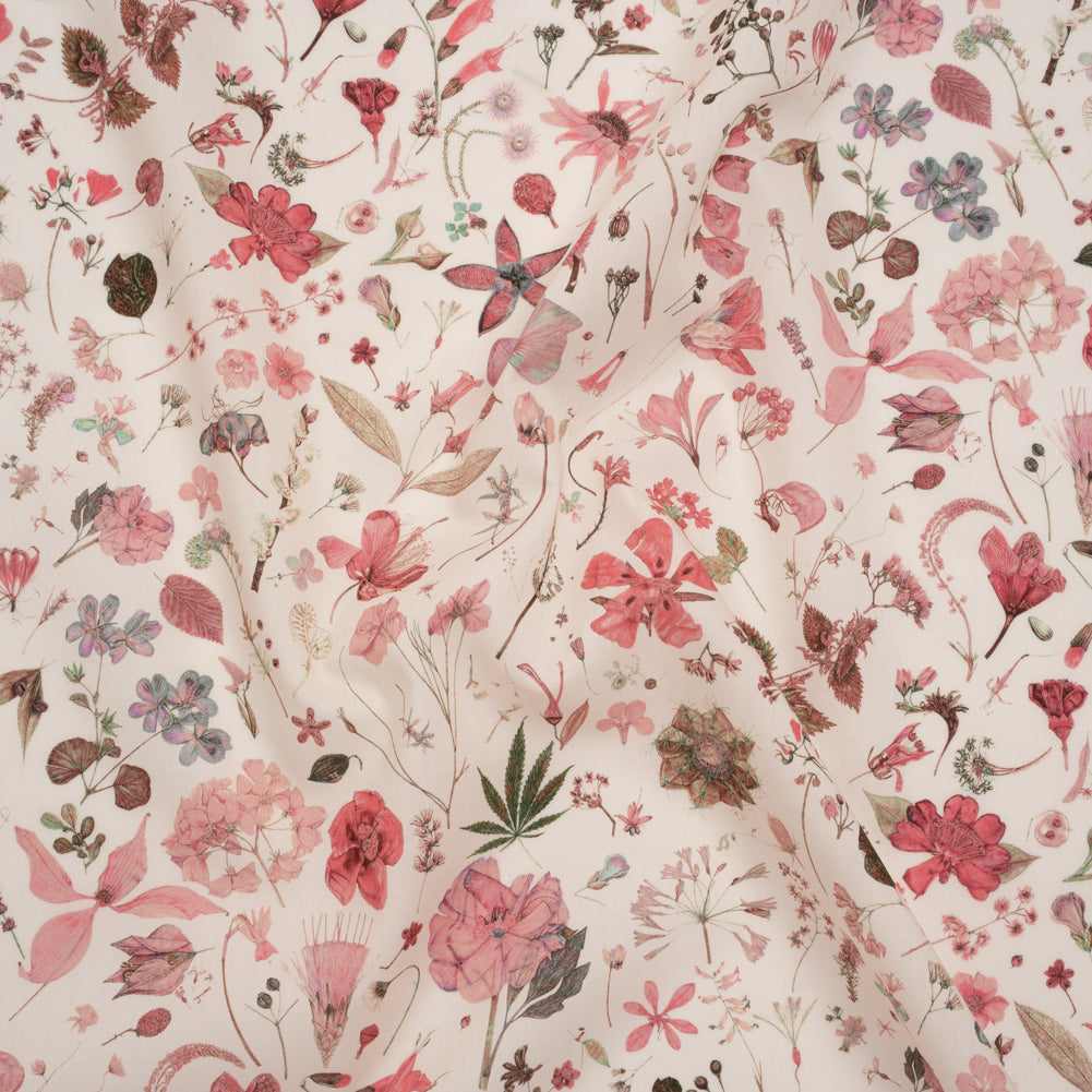 Liberty Fabrics Tana Lawn® - Floral Eve Pink - Baby Pink and Light Green Scattered Plants and Flowers Drape Liberty Fabrics Tana Lawn® - Floral Eve Pink - Baby Pink and Light Green Scattered Plants and Flowers Drape