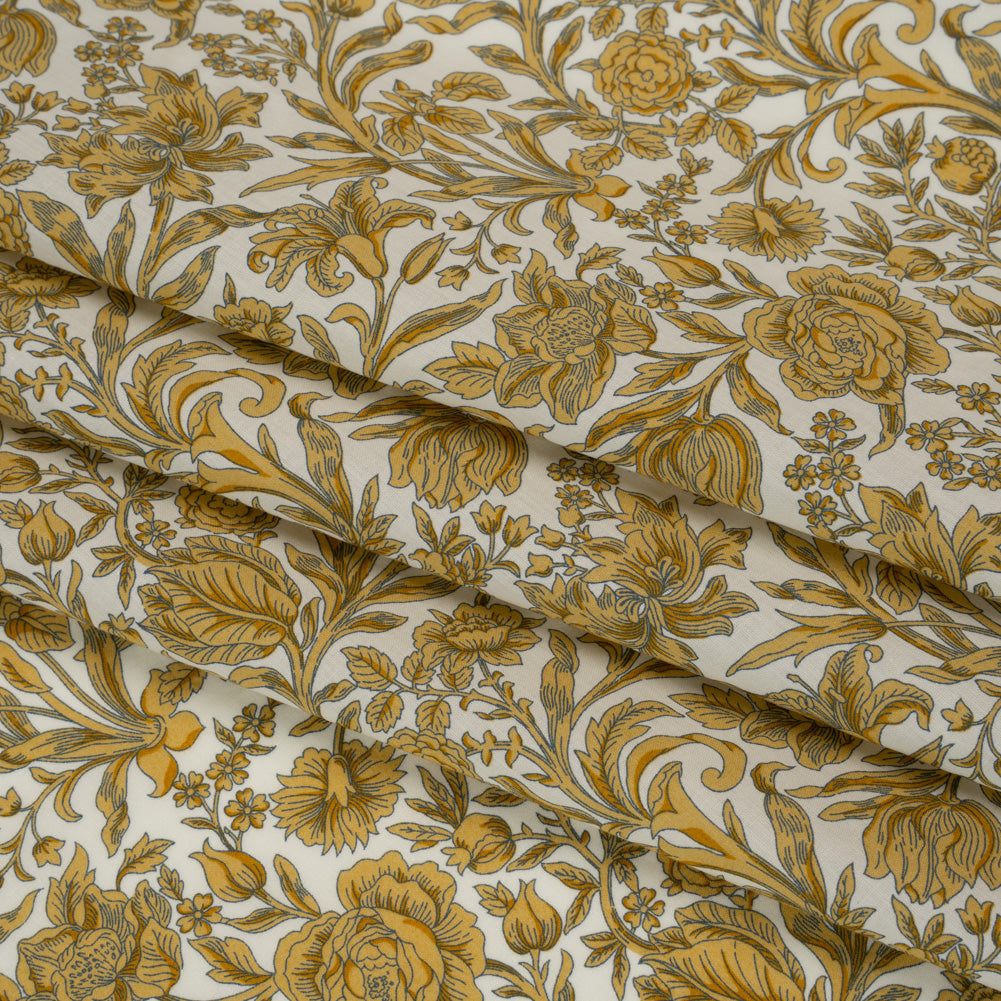 Liberty Fabrics Tana Lawn® - Sambourne Yellow - Golden Yellow and White Fancy Roses - Detail Liberty Fabrics Tana Lawn® - Sambourne Yellow - Golden Yellow and White Fancy Roses - Detail