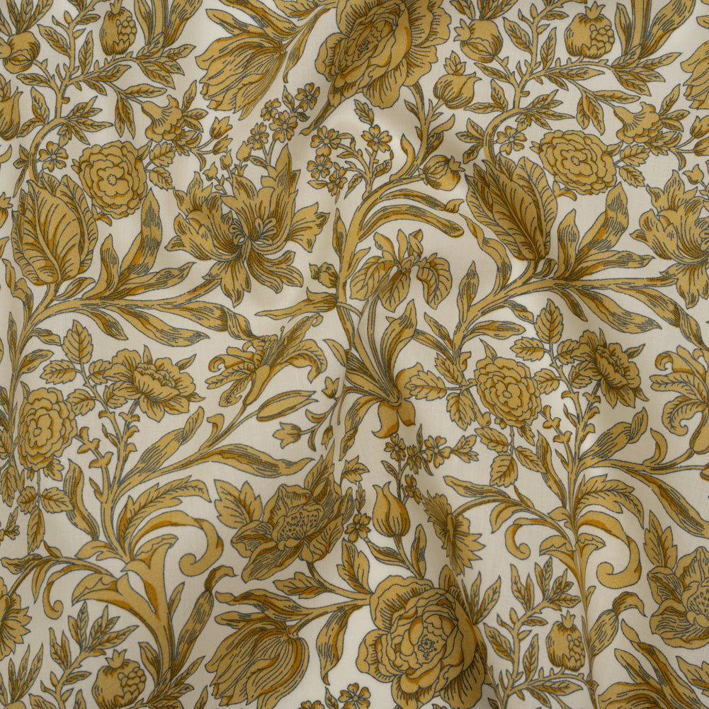 Liberty Fabrics Tana Lawn® - Sambourne Yellow - Golden Yellow and White Fancy Roses - Drape Liberty Fabrics Tana Lawn® - Sambourne Yellow - Golden Yellow and White Fancy Roses - Drape