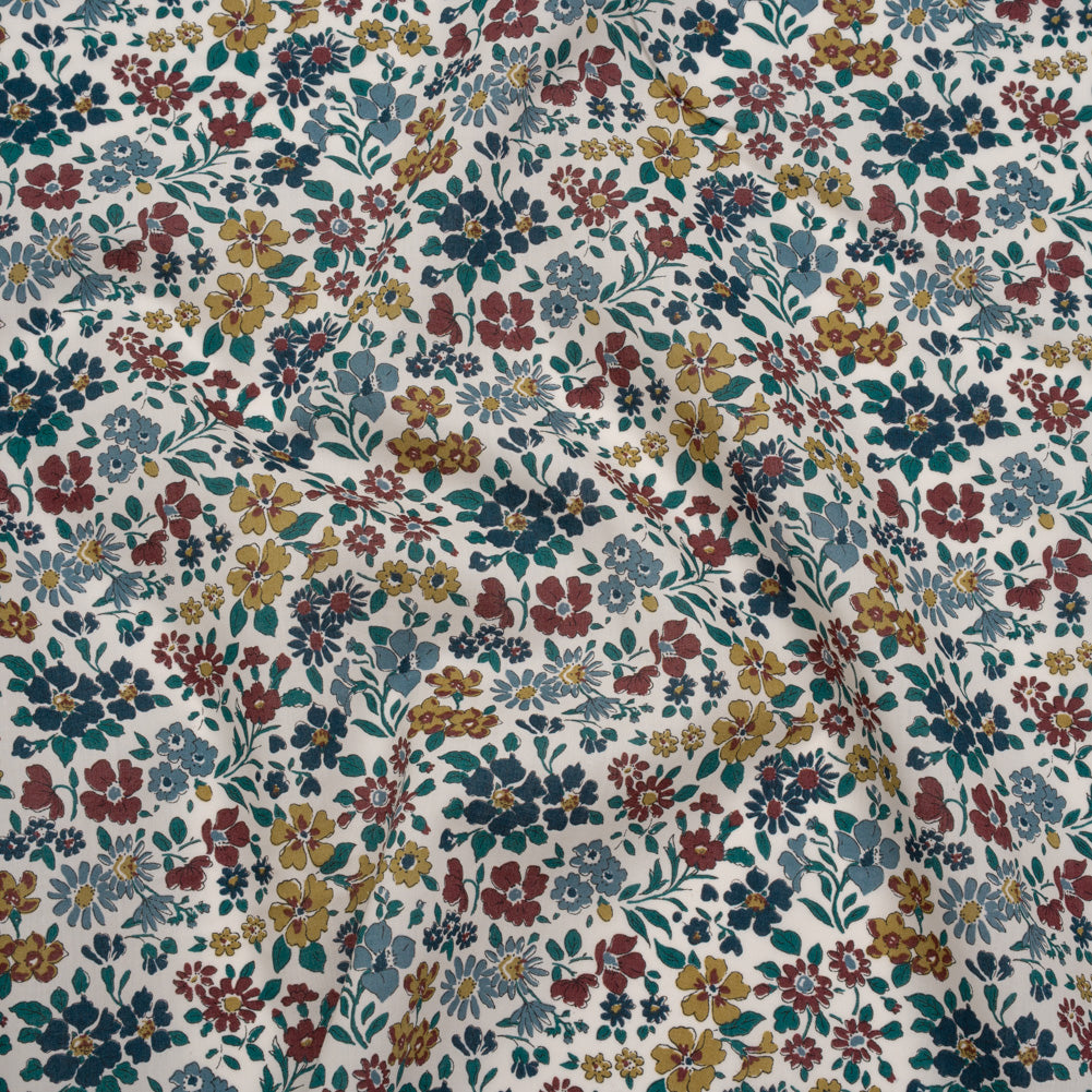 Liberty Fabrics Tana Lawn® - Annabella Multi Neutral - Yellow Ochre, Dark Red and Teal Floral Liberty Fabrics Tana Lawn® - Annabella Multi Neutral - Yellow Ochre, Dark Red and Teal Floral