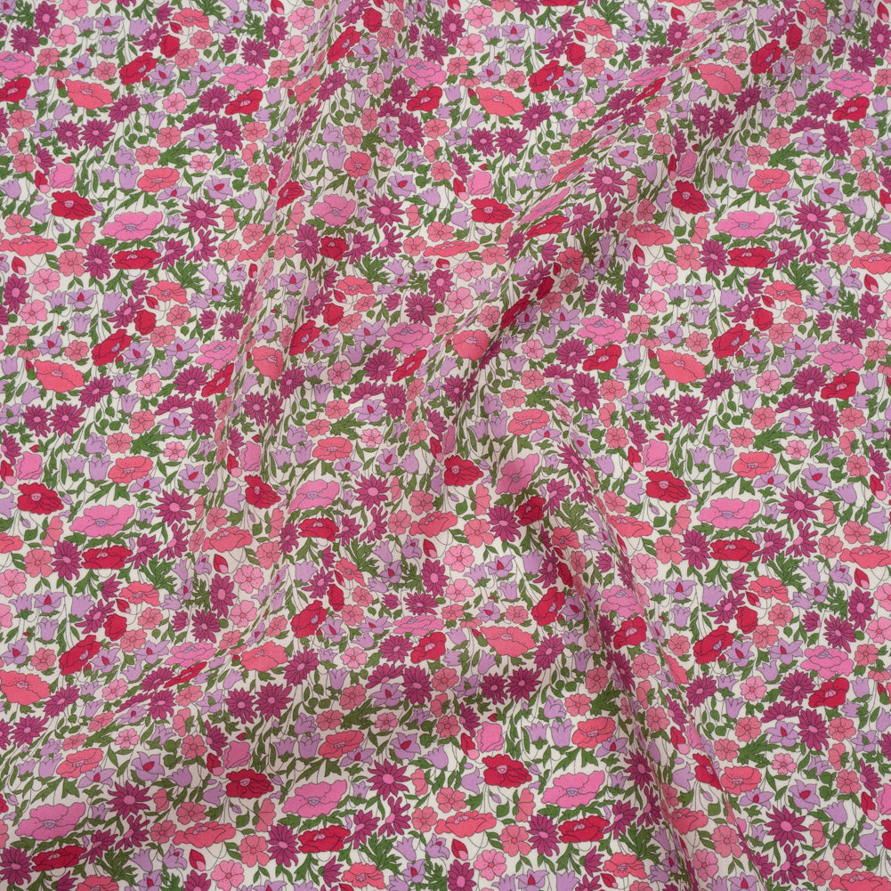 Liberty Fabrics Tana Lawn® - Poppy Forest Pink - Red, Bright Pink and Green Floral Meadow Liberty Fabrics Tana Lawn® - Poppy Forest Pink - Red, Bright Pink and Green Floral Meadow