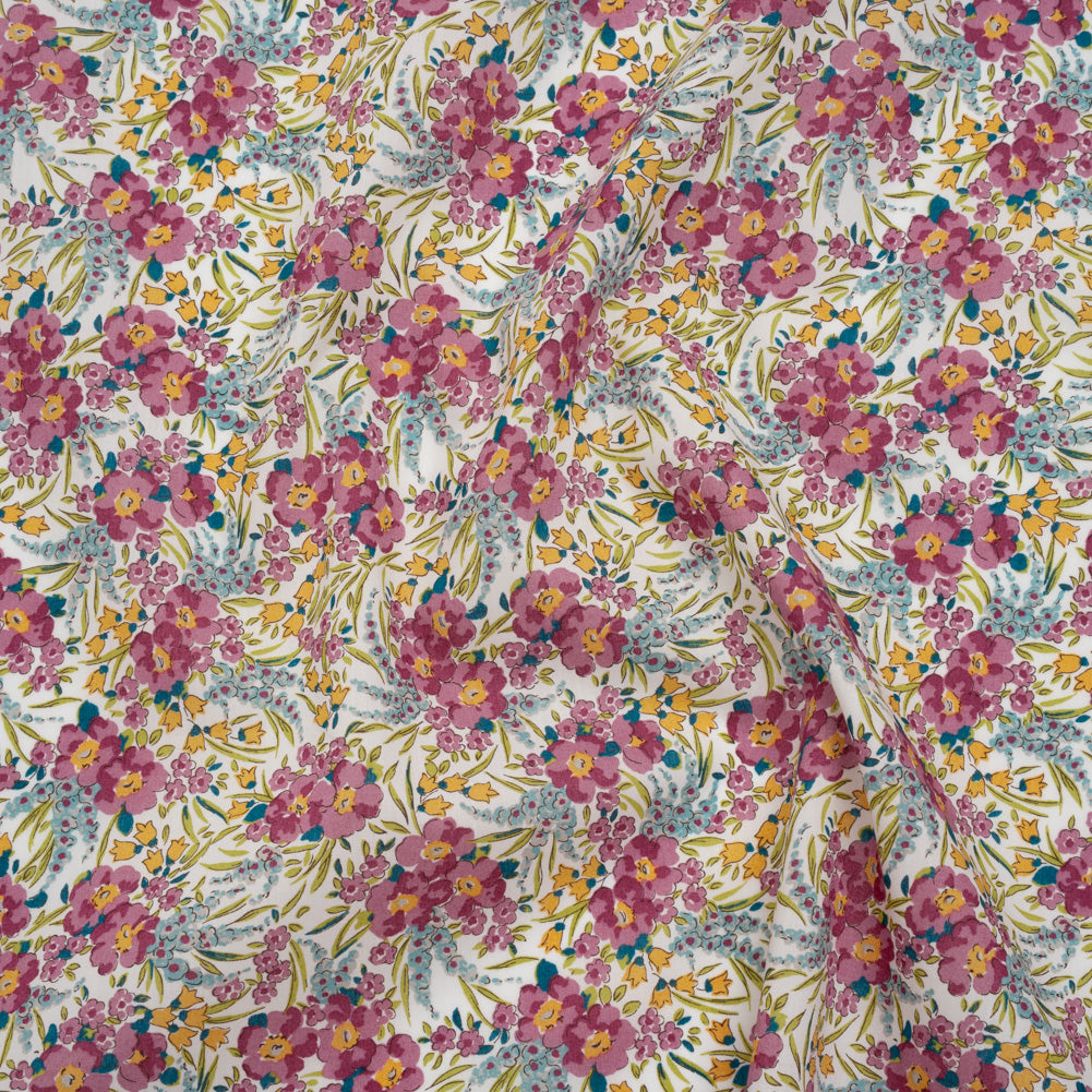 Liberty Fabrics Tana Lawn® - Swirling Petals Purple - Berry Pink, Blue and Yellow Floral Liberty Fabrics Tana Lawn® - Swirling Petals Purple - Berry Pink, Blue and Yellow Floral