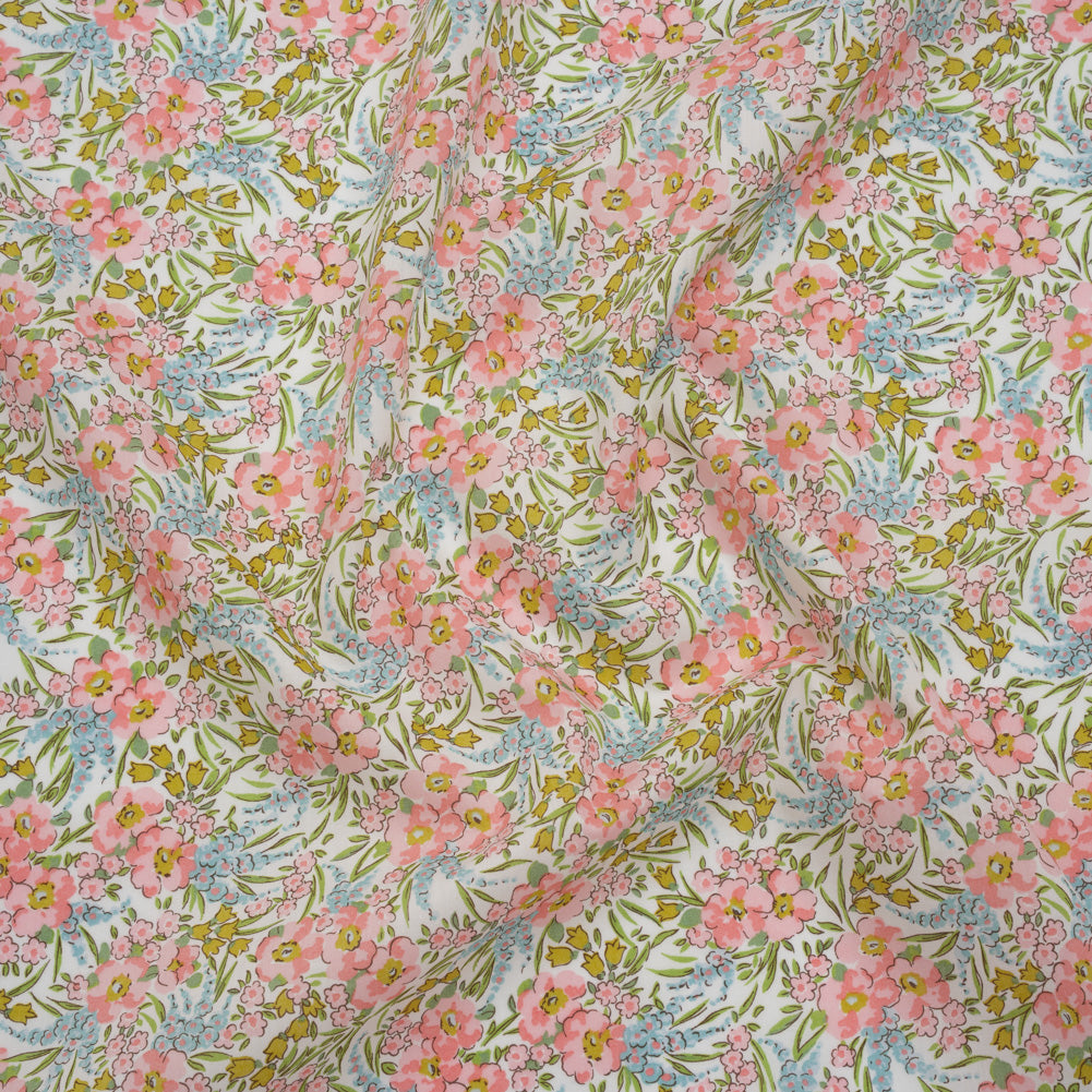 Liberty Fabrics Tana Lawn® - Swirling Petals Light Pink - Baby Pink, Blue and Yellow Green Floral Liberty Fabrics Tana Lawn® - Swirling Petals Light Pink - Baby Pink, Blue and Yellow Green Floral