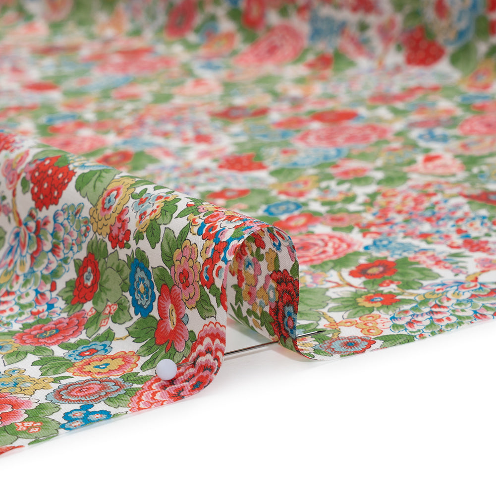 Liberty Fabrics Tana Lawn® - Elysian Day Red - Red, Blue and Green Rosy Blooms Detail Liberty Fabrics Tana Lawn® - Elysian Day Red - Red, Blue and Green Rosy Blooms Detail