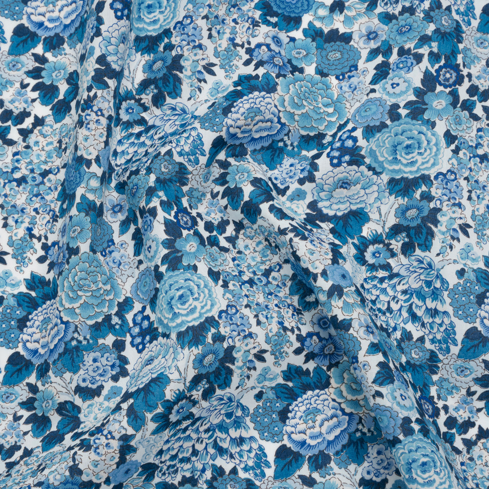 Liberty Fabrics Tana Lawn® - Elysian Day Blue - Sky, Cobalt and White Rosy Blooms Liberty Fabrics Tana Lawn® - Elysian Day Blue - Sky, Cobalt and White Rosy Blooms