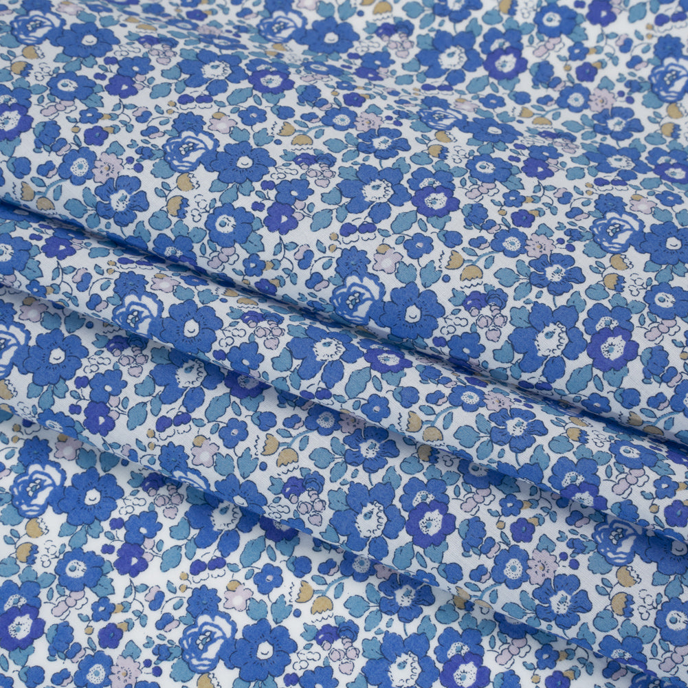 Liberty Fabrics Tana Lawn® - Betsy Ann Blue - Blue, Teal and Orange Floral Folded Liberty Fabrics Tana Lawn® - Betsy Ann Blue - Blue, Teal and Orange Floral Folded