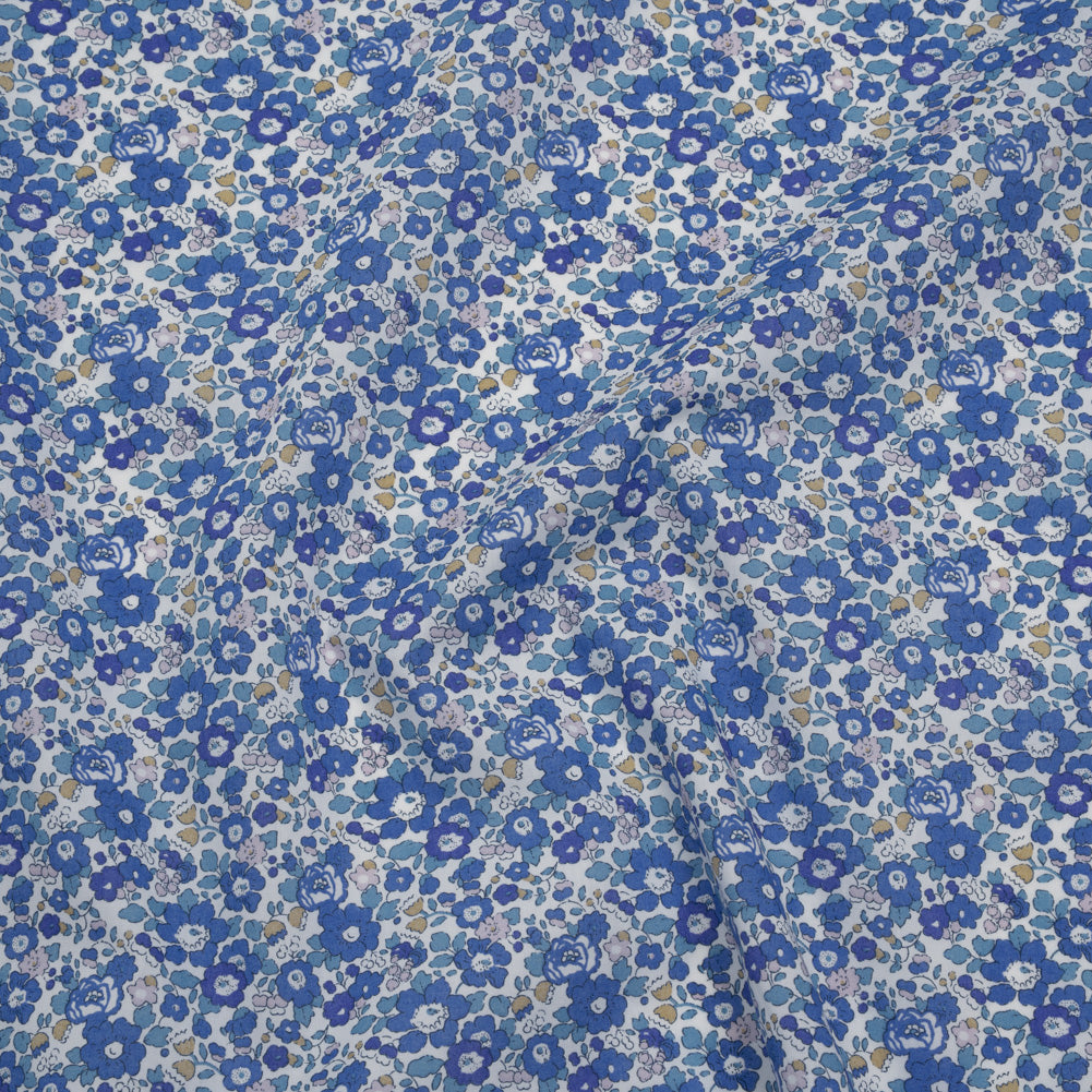Liberty Fabrics Tana Lawn® - Betsy Ann Blue - Blue, Teal and Orange Floral Liberty Fabrics Tana Lawn® - Betsy Ann Blue - Blue, Teal and Orange Floral
