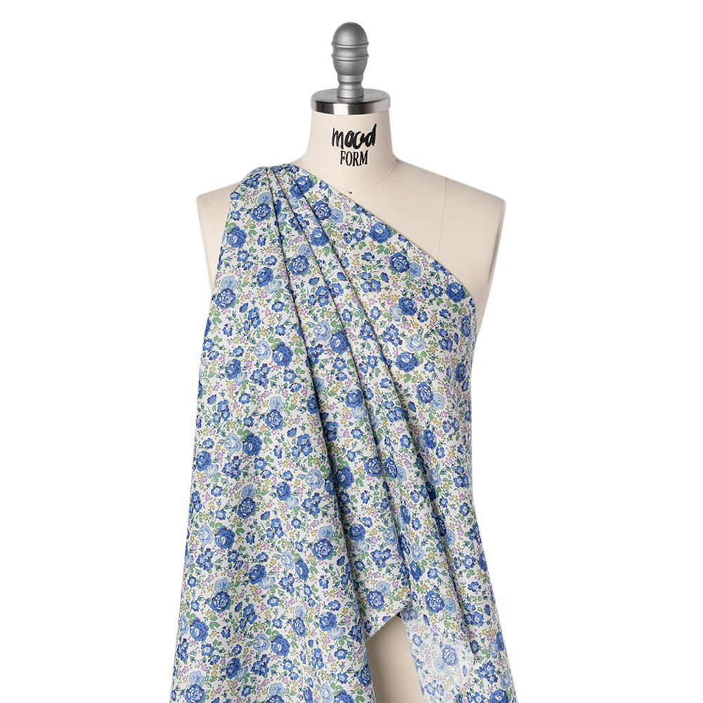 Liberty Fabrics Tana Lawn® - Felicite Blue - Blue, Pink and Mint Green Little Roses Drape Liberty Fabrics Tana Lawn® - Felicite Blue - Blue, Pink and Mint Green Little Roses Drape