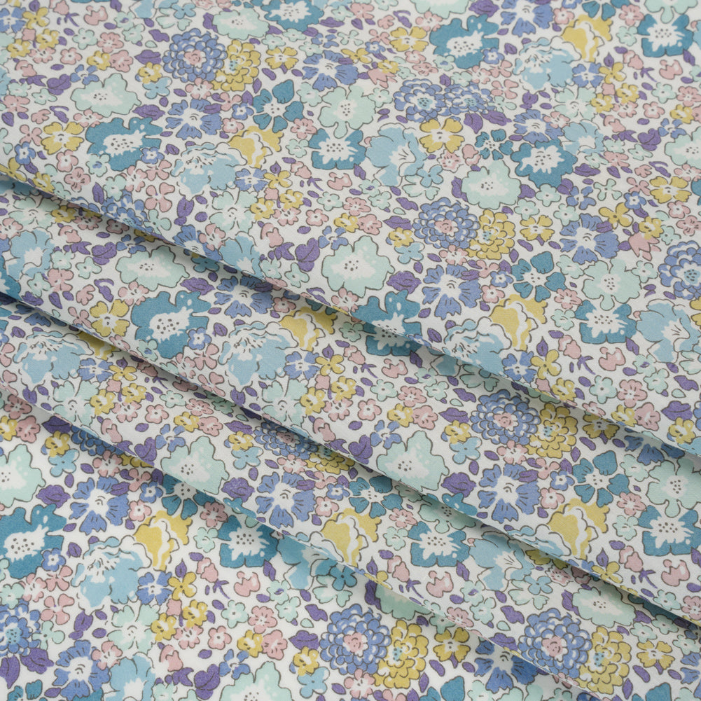Liberty Fabrics Tana Lawn® - Michelle Turquoise Blue - Turquoise, Light Purple and Sunny Yellow Floral Folded Liberty Fabrics Tana Lawn® - Michelle Turquoise Blue - Turquoise, Light Purple and Sunny Yellow Floral Folded