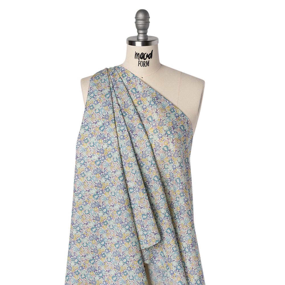 Liberty Fabrics Tana Lawn® - Michelle Turquoise Blue - Turquoise, Light Purple and Sunny Yellow Floral Drape Liberty Fabrics Tana Lawn® - Michelle Turquoise Blue - Turquoise, Light Purple and Sunny Yellow Floral Drape
