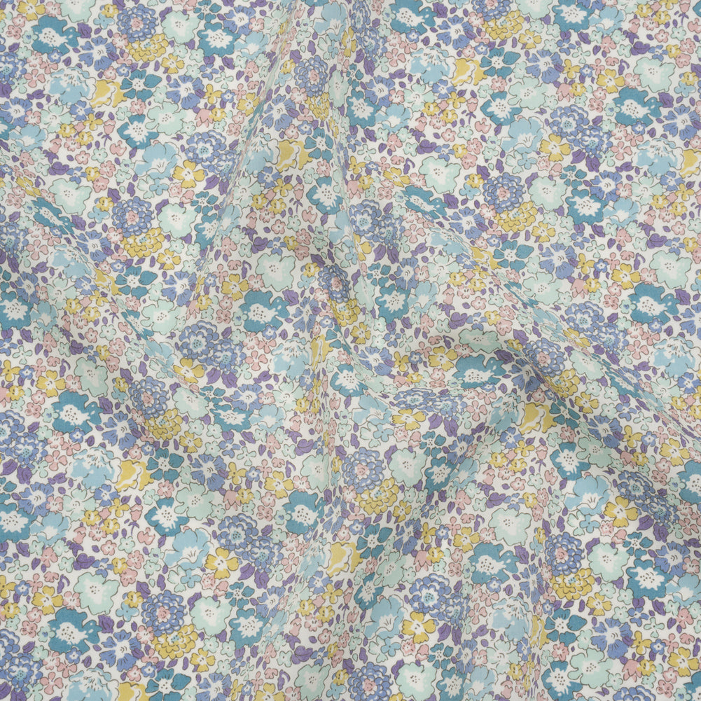 Liberty Fabrics Tana Lawn® - Michelle Turquoise Blue - Turquoise, Light Purple and Sunny Yellow Floral Liberty Fabrics Tana Lawn® - Michelle Turquoise Blue - Turquoise, Light Purple and Sunny Yellow Floral