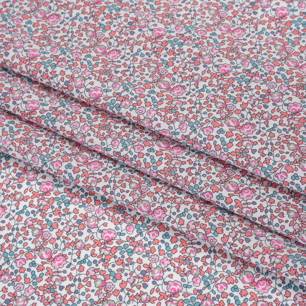 Liberty Fabrics Tana Lawn® - Michelle Eloise Bright Pink - Pink, Coral and Turquoise Little Floral Vines - Folded Liberty Fabrics Tana Lawn® - Michelle Eloise Bright Pink - Pink, Coral and Turquoise Little Floral Vines - Folded
