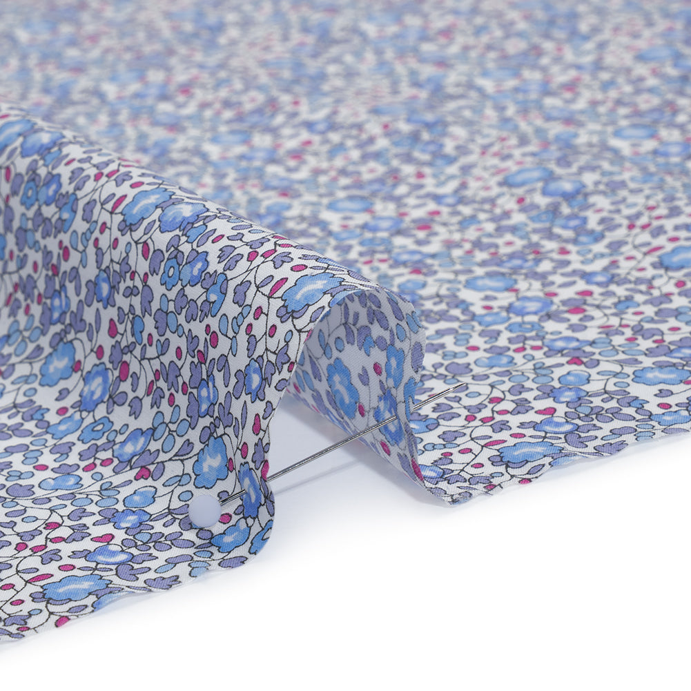 Liberty Fabrics Tana Lawn® - Michelle Eloise Purple - Light Purple, Baby Blue and Pink Little Floral Vines Detail Liberty Fabrics Tana Lawn® - Michelle Eloise Purple - Light Purple, Baby Blue and Pink Little Floral Vines Detail