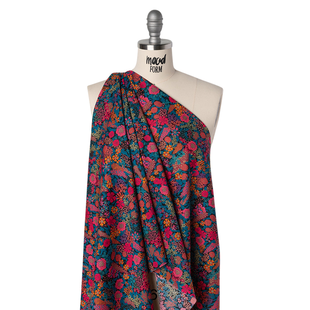 Liberty Fabrics Tana Lawn® - Ciara Pink - Deep Blue, Pink and Orange Flower Garden Liberty Fabrics Tana Lawn® - Ciara Pink - Deep Blue, Pink and Orange Flower Garden