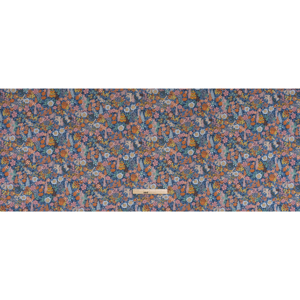 Liberty Fabrics Tana Lawn® - Ciara Dark Blue - Muted Blue, Dark Orange and Rose Pink Flower Garden Full Liberty Fabrics Tana Lawn® - Ciara Dark Blue - Muted Blue, Dark Orange and Rose Pink Flower Garden Full