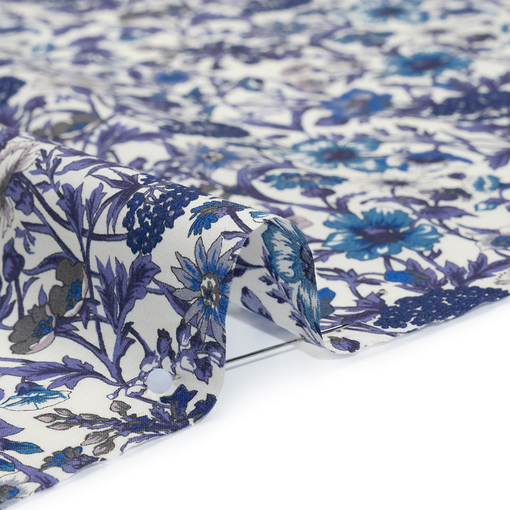 Liberty Fabrics Tana Lawn® - Rachel Blue - Indigo, Sky Blue and Lavender Flowers and Foliage - Detail Liberty Fabrics Tana Lawn® - Rachel Blue - Indigo, Sky Blue and Lavender Flowers and Foliage - Detail