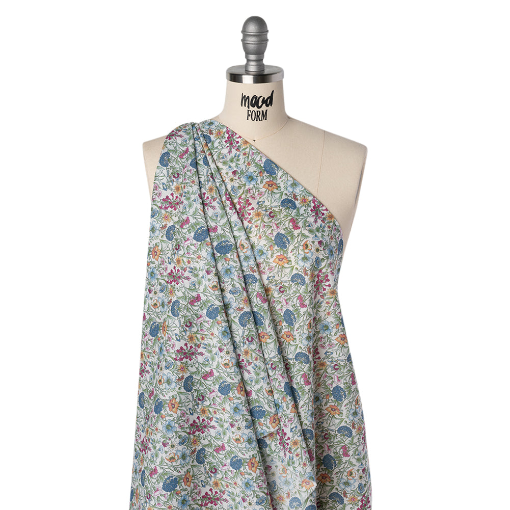 Liberty Fabrics Tana Lawn® - Rachel Multi Pastel - LIght Blue, Pink and Green Flowers and Foliage - Drape Liberty Fabrics Tana Lawn® - Rachel Multi Pastel - LIght Blue, Pink and Green Flowers and Foliage - Drape