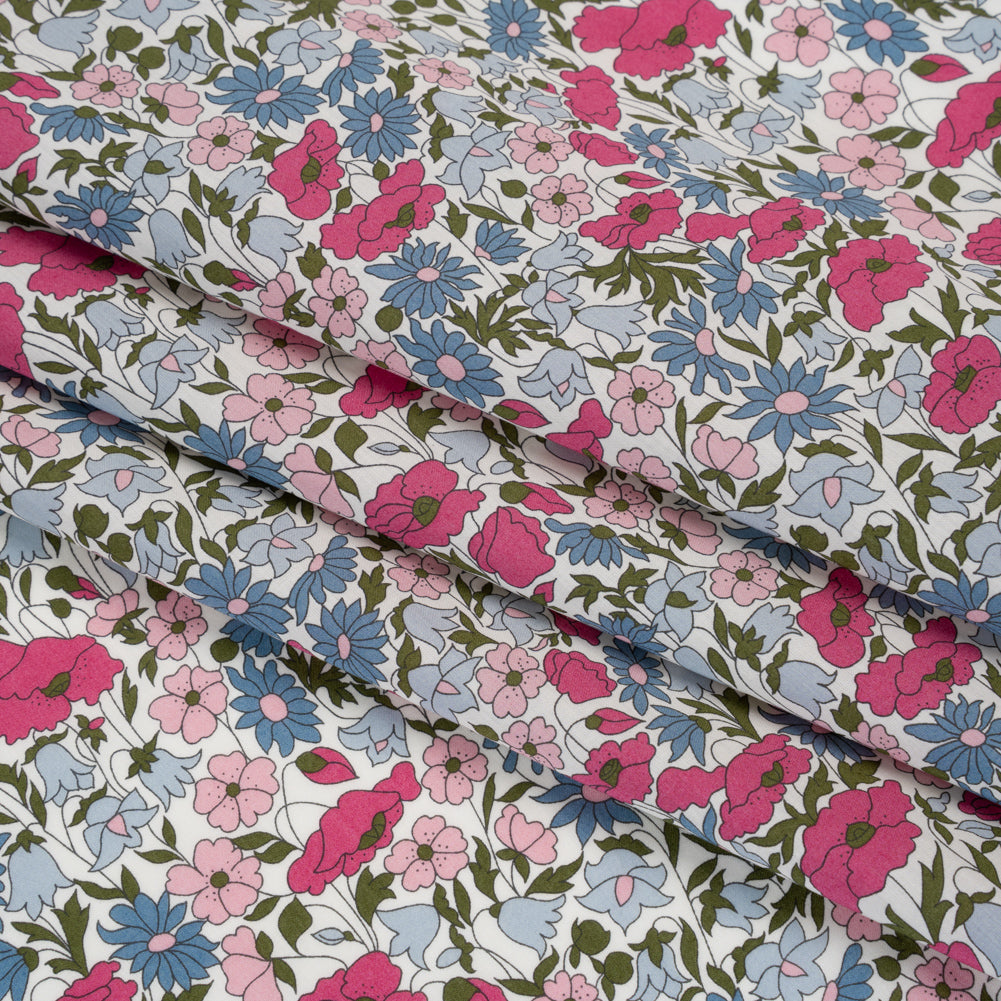 Liberty Fabrics Tana Lawn® - Poppy & Daisy Pink - Baby Pink, Light Blue and Olive Green Fine Lined Illustrated Florals Liberty Fabrics Tana Lawn® - Poppy & Daisy Pink - Baby Pink, Light Blue and Olive Green Fine Lined Illustrated Florals