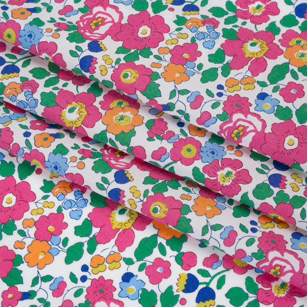 Liberty Fabrics Tana Lawn® - Betsy Pink - Bright Pink, Blue and Kelly Green Floral Liberty Fabrics Tana Lawn® - Betsy Pink - Bright Pink, Blue and Kelly Green Floral