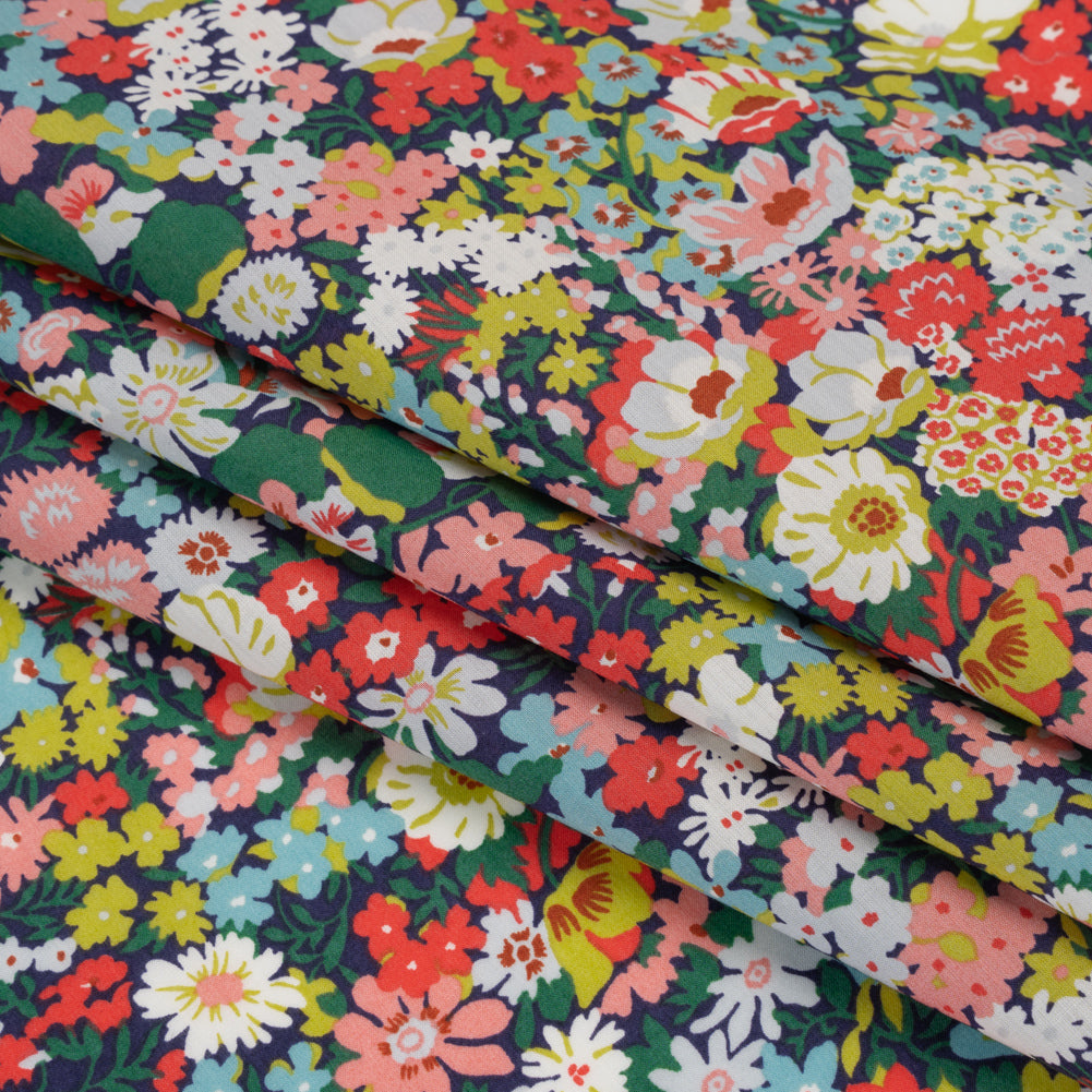 Liberty Fabrics Tana Lawn® - Thorpe Multi Bright - Hot Pink, Yellow and Deep Green Dense Floral Folded Liberty Fabrics Tana Lawn® - Thorpe Multi Bright - Hot Pink, Yellow and Deep Green Dense Floral Folded