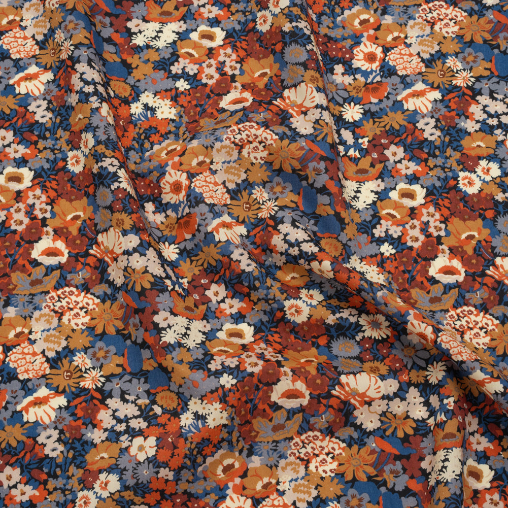 Liberty Fabrics Tana Lawn® - Thorpe Red Burgundy - Dark Red, Orange and Blue Dense Floral Liberty Fabrics Tana Lawn® - Thorpe Red Burgundy - Dark Red, Orange and Blue Dense Floral