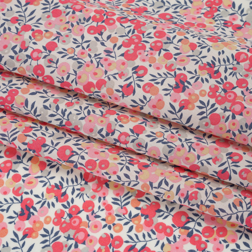 Liberty Fabrics Tana Lawn® - Wiltshire Light Pink - Baby Pink, Coral and Blue Leaves and Berries Liberty Fabrics Tana Lawn® - Wiltshire Light Pink - Baby Pink, Coral and Blue Leaves and Berries