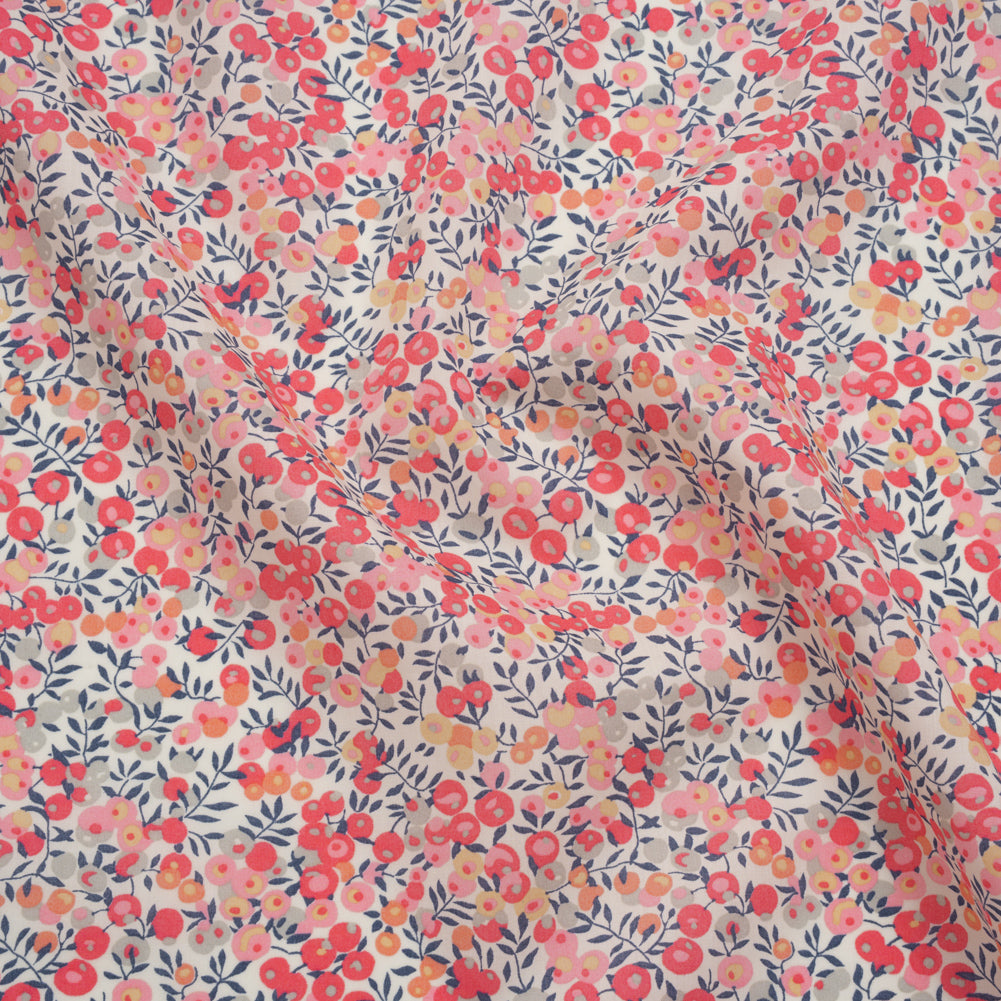 Liberty Fabrics Tana Lawn® - Wiltshire Light Pink - Baby Pink, Coral and Blue Leaves and Berries Liberty Fabrics Tana Lawn® - Wiltshire Light Pink - Baby Pink, Coral and Blue Leaves and Berries