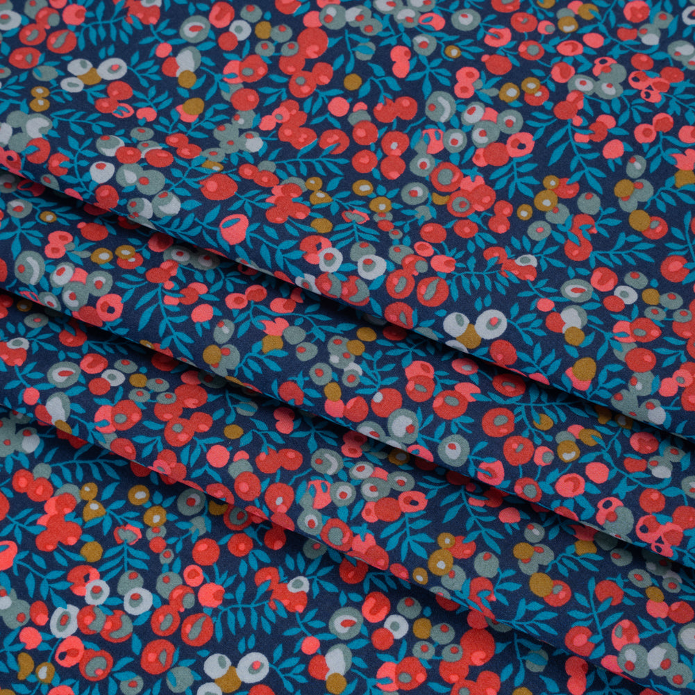 Liberty Fabrics Tana Lawn® - Wiltshire Dark Blue - Navy, Red and Blue Leaves and Berries - Folded Liberty Fabrics Tana Lawn® - Wiltshire Dark Blue - Navy, Red and Blue Leaves and Berries - Folded