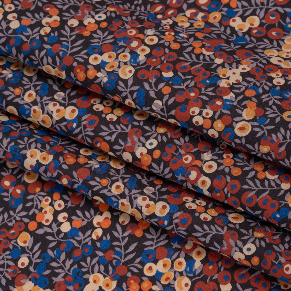 Liberty Fabrics Tana Lawn® - Wiltshire Rust - Rust Red, Orange and Blue Leaves and Berries Folded Liberty Fabrics Tana Lawn® - Wiltshire Rust - Rust Red, Orange and Blue Leaves and Berries Folded