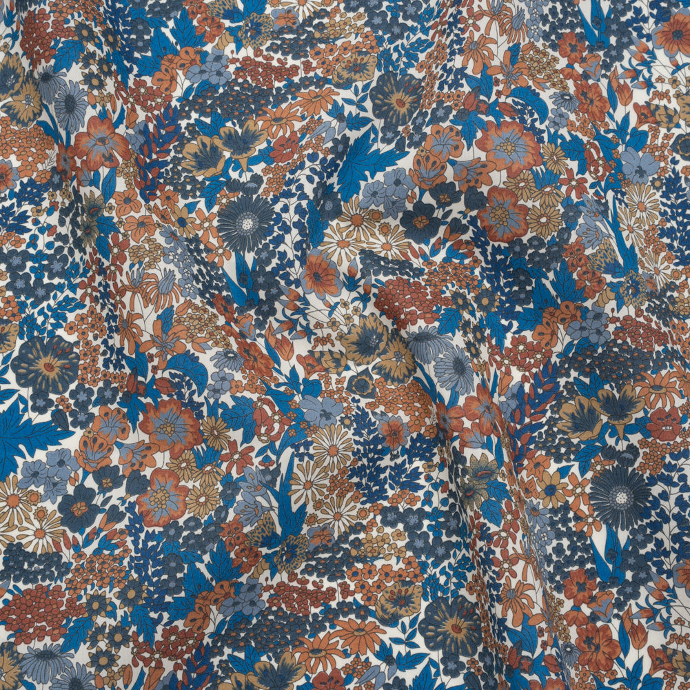 Liberty Fabrics Tana Lawn® - Margaret Annie Blue - Brown, Blue and Beige Hand Drawn Florals Liberty Fabrics Tana Lawn® - Margaret Annie Blue - Brown, Blue and Beige Hand Drawn Florals