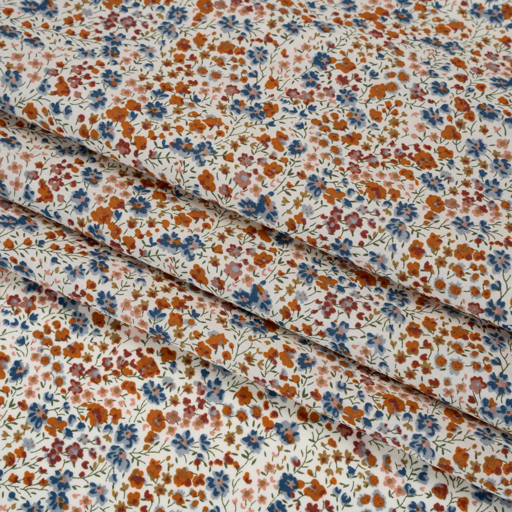 Liberty Fabrics Tana Lawn® - Phoebe Brown - Golden Brown, Russet and Blue Little Flowers - Folded Liberty Fabrics Tana Lawn® - Phoebe Brown - Golden Brown, Russet and Blue Little Flowers - Folded