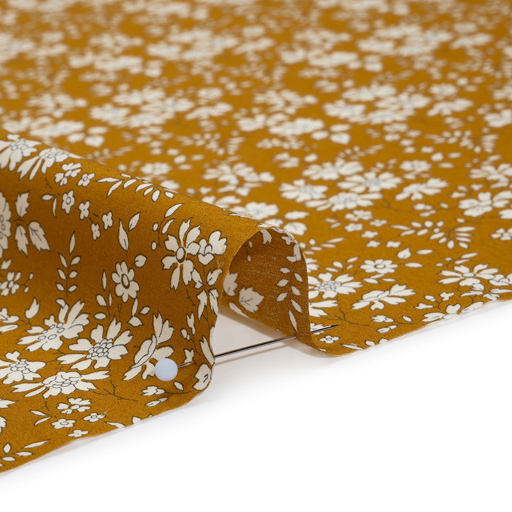 Liberty Fabrics Tana Lawn® - Capel Yellow - Yellow Ochre and White Outlined Florals Detail Liberty Fabrics Tana Lawn® - Capel Yellow - Yellow Ochre and White Outlined Florals Detail