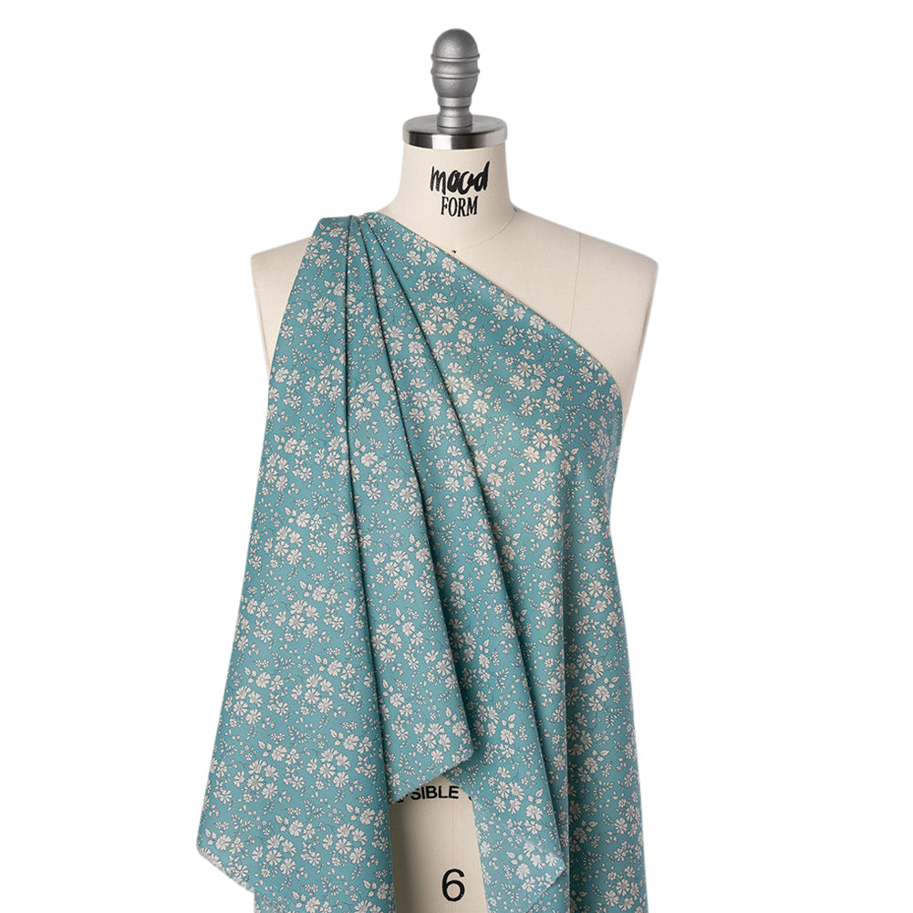 Liberty Fabrics Tana Lawn® - Capel Blue Turquoise - Aqua Blue and White Outlined Florals Liberty Fabrics Tana Lawn® - Capel Blue Turquoise - Aqua Blue and White Outlined Florals