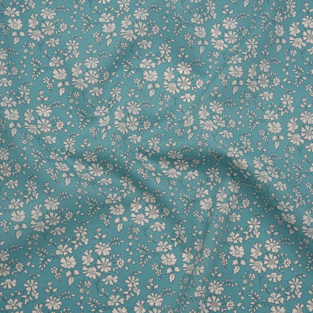 Liberty Fabrics Tana Lawn® - Capel Blue Turquoise - Aqua Blue and White Outlined Florals Liberty Fabrics Tana Lawn® - Capel Blue Turquoise - Aqua Blue and White Outlined Florals