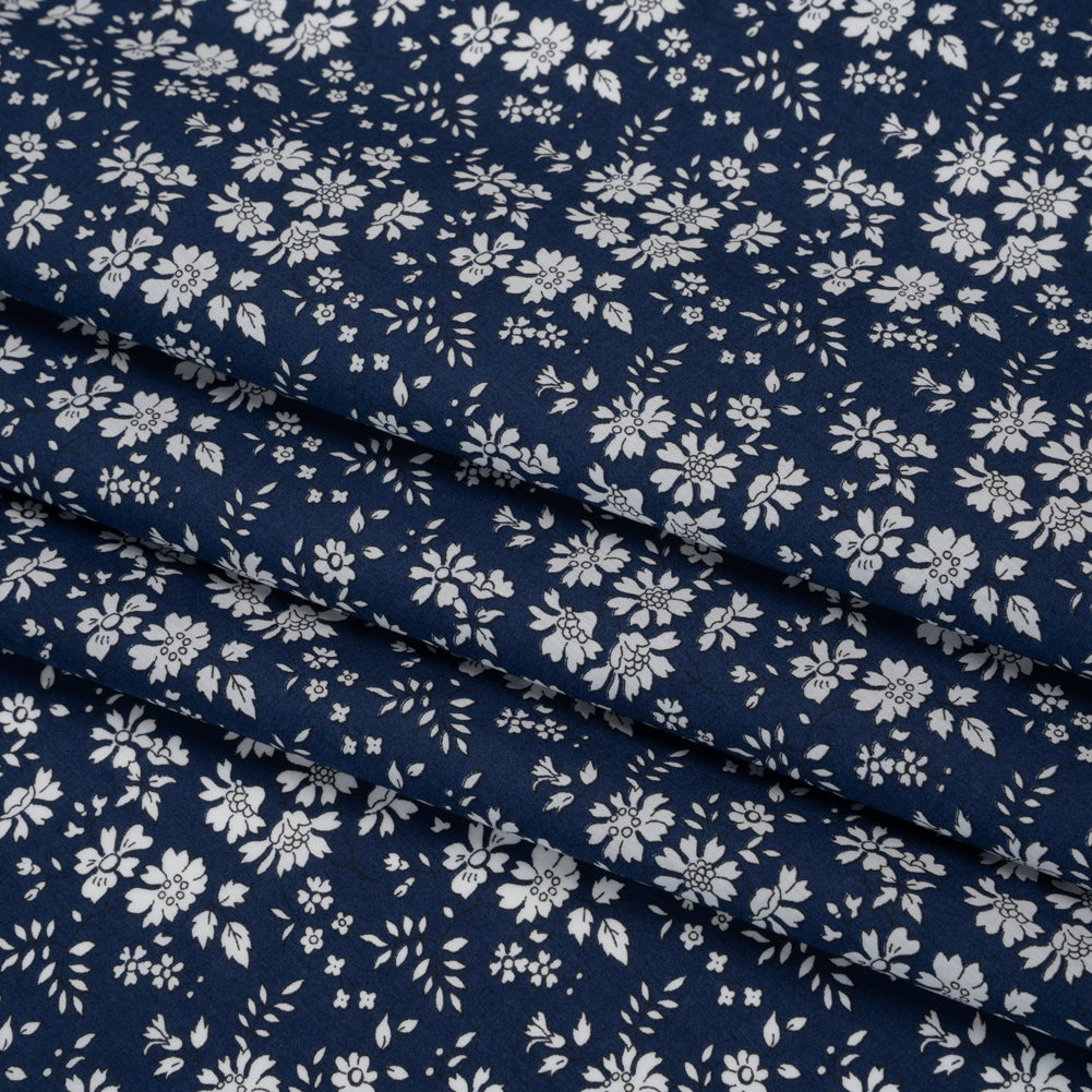Liberty Fabrics Tana Lawn® - Capel Dark Blue - Navy and White Outlined Florals Folded Liberty Fabrics Tana Lawn® - Capel Dark Blue - Navy and White Outlined Florals Folded