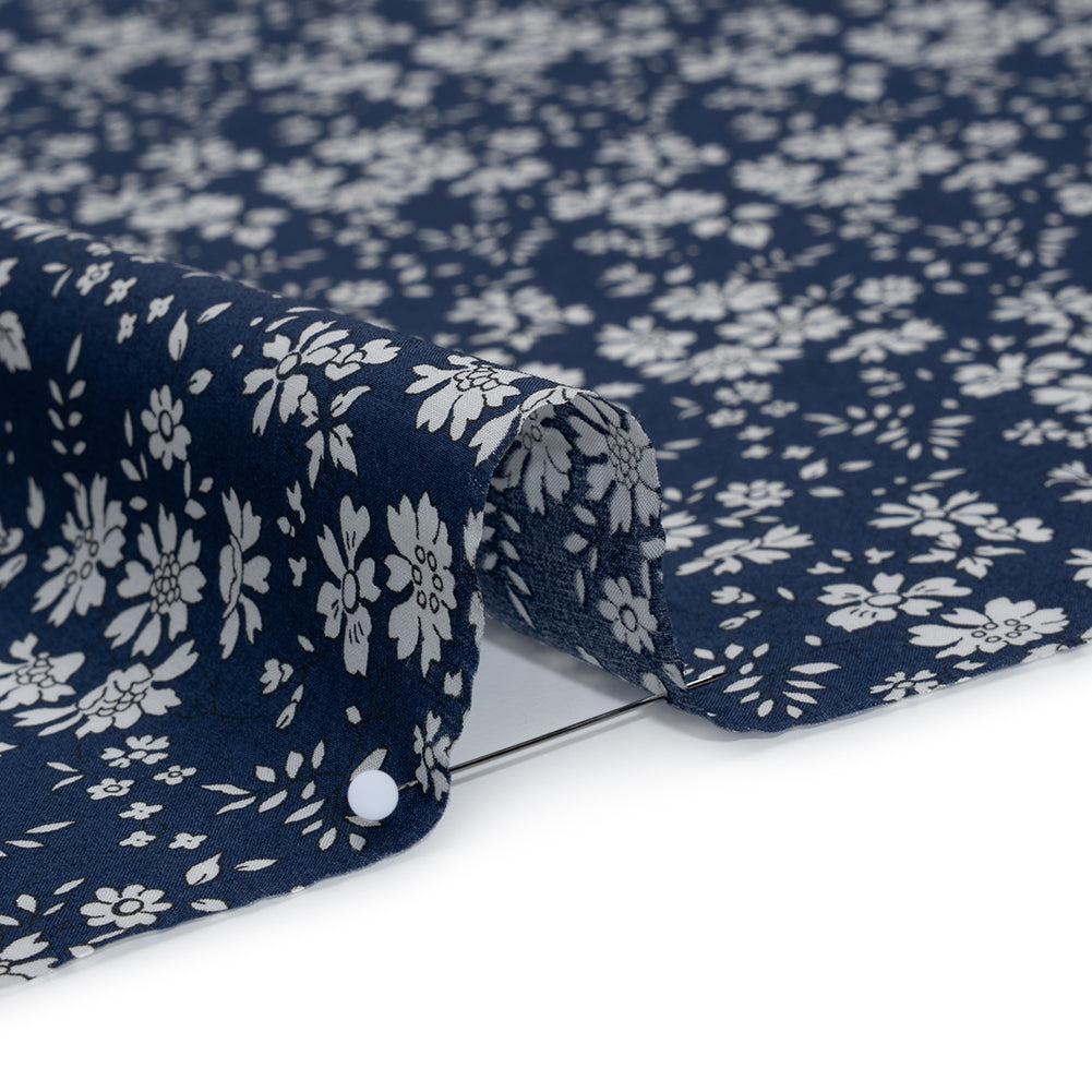Liberty Fabrics Tana Lawn® - Capel Dark Blue - Navy and White Outlined Florals Detail Liberty Fabrics Tana Lawn® - Capel Dark Blue - Navy and White Outlined Florals Detail