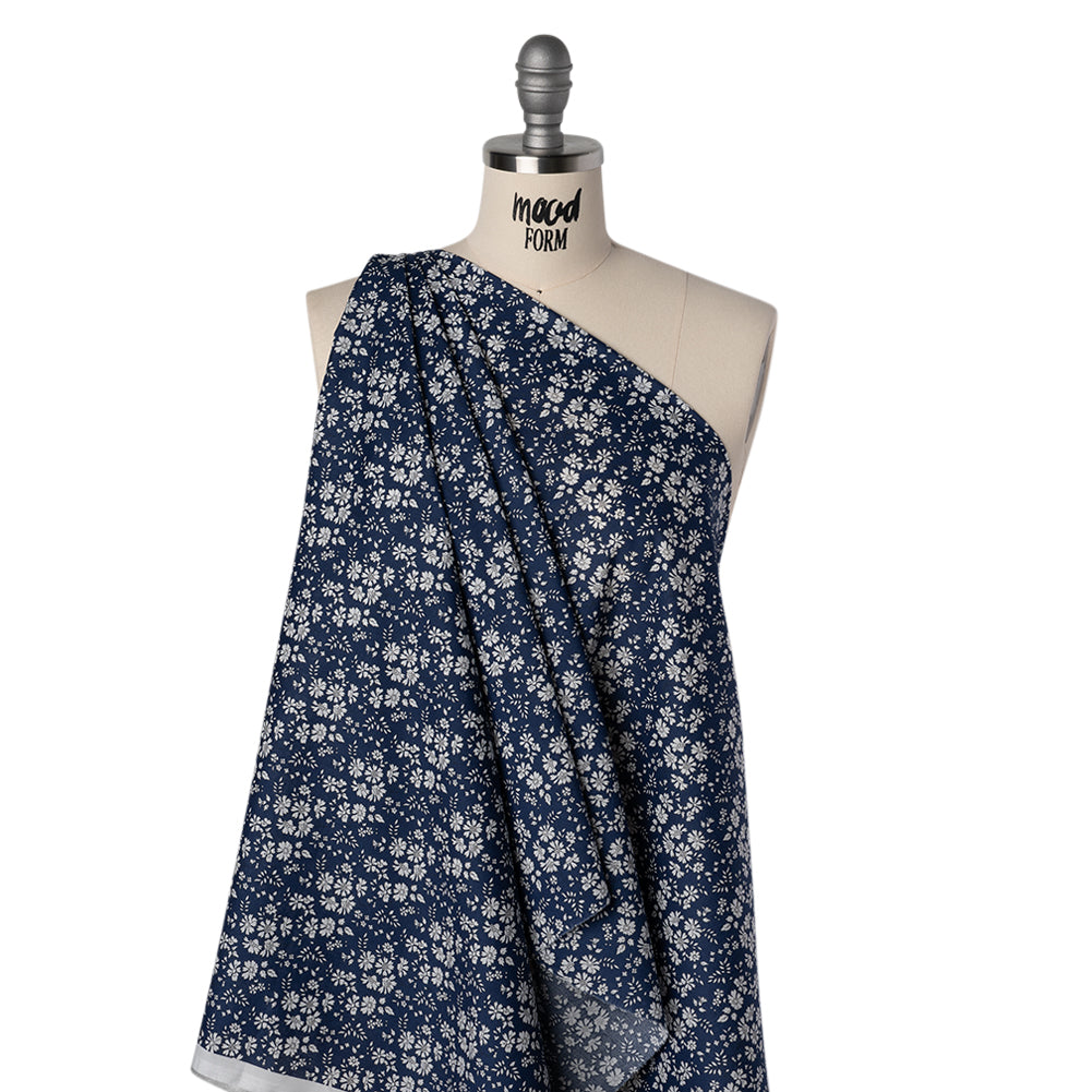 Liberty Fabrics Tana Lawn® - Capel Dark Blue - Navy and White Outlined Florals Drape Liberty Fabrics Tana Lawn® - Capel Dark Blue - Navy and White Outlined Florals Drape