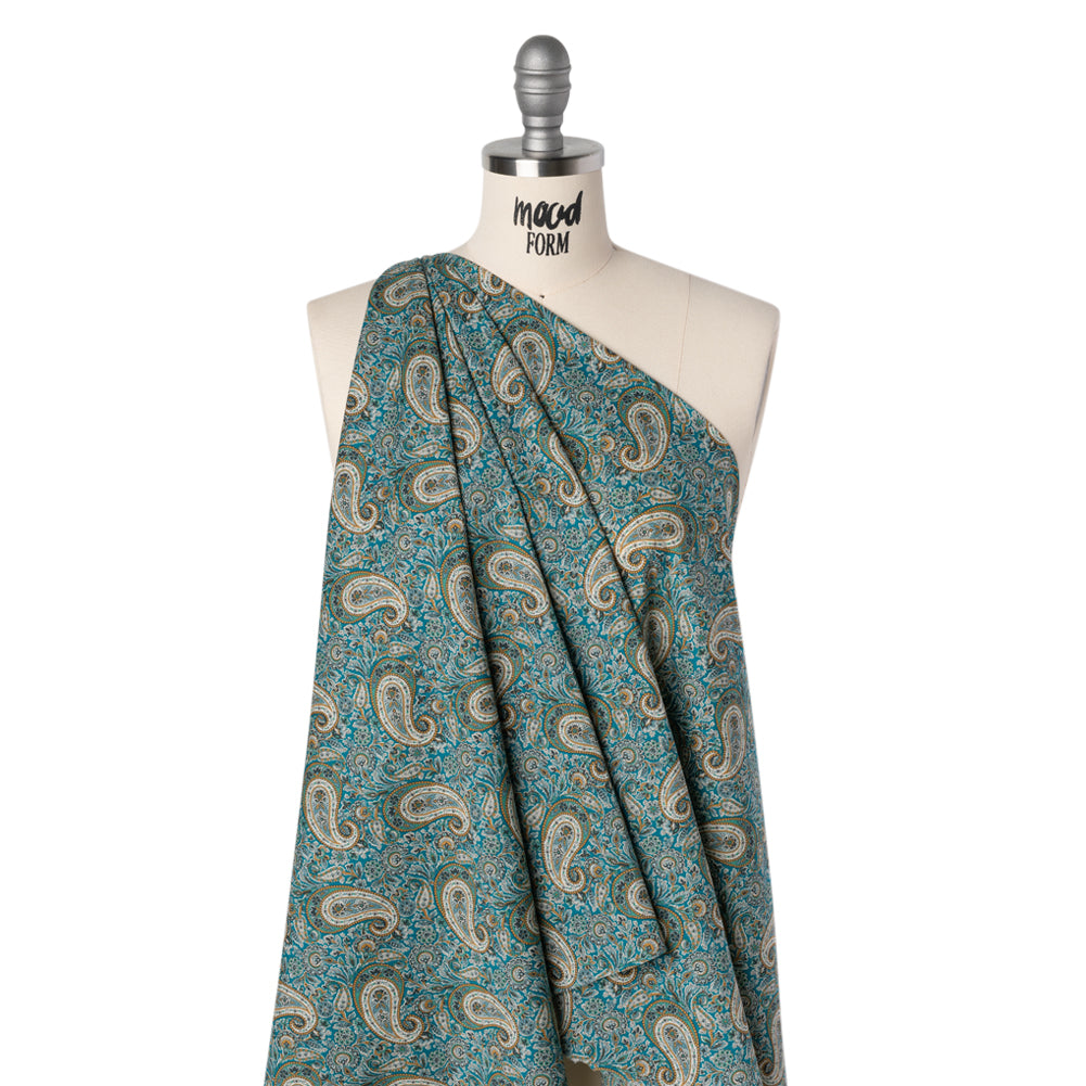 Liberty Fabrics Tana Lawn® - Lee Manor Blue Turquoise - Turquoise, Green and Orange Paisley - Drape Liberty Fabrics Tana Lawn® - Lee Manor Blue Turquoise - Turquoise, Green and Orange Paisley - Drape