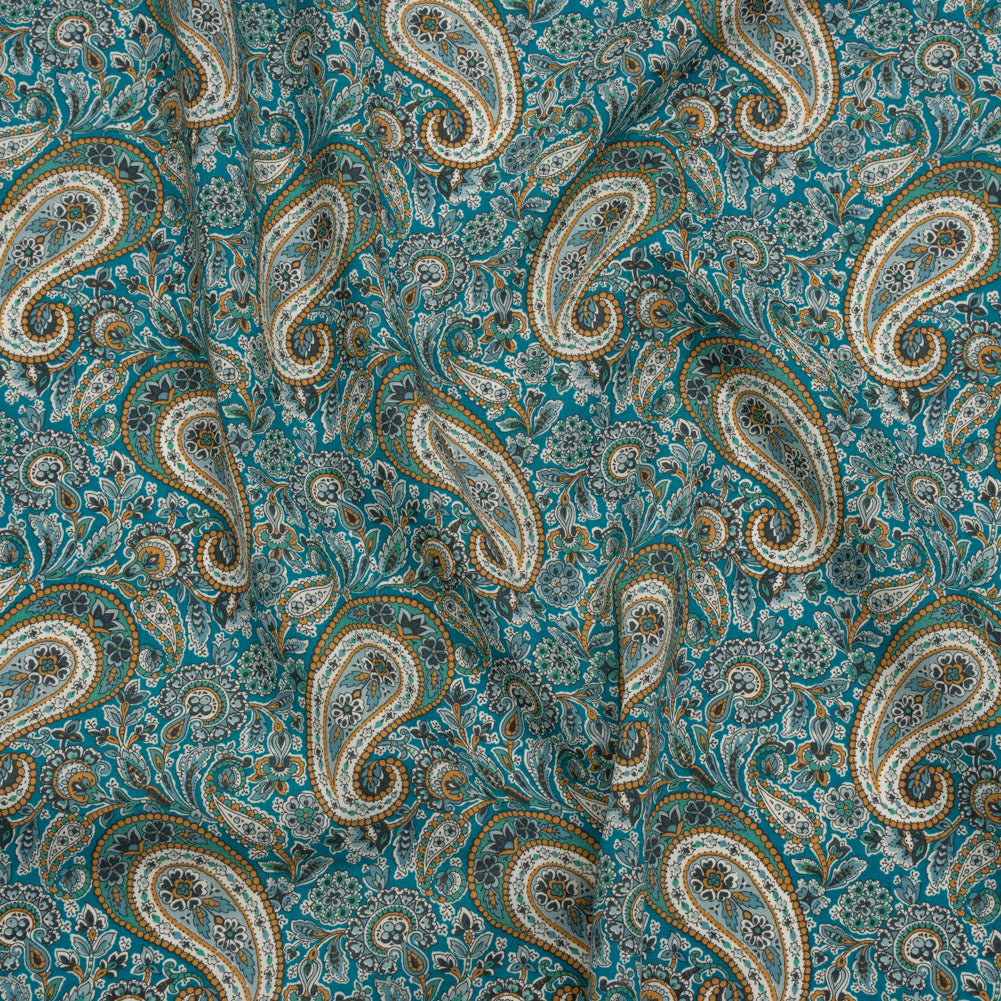 Liberty Fabrics Tana Lawn® - Lee Manor Blue Turquoise - Turquoise, Green and Orange Paisley Liberty Fabrics Tana Lawn® - Lee Manor Blue Turquoise - Turquoise, Green and Orange Paisley