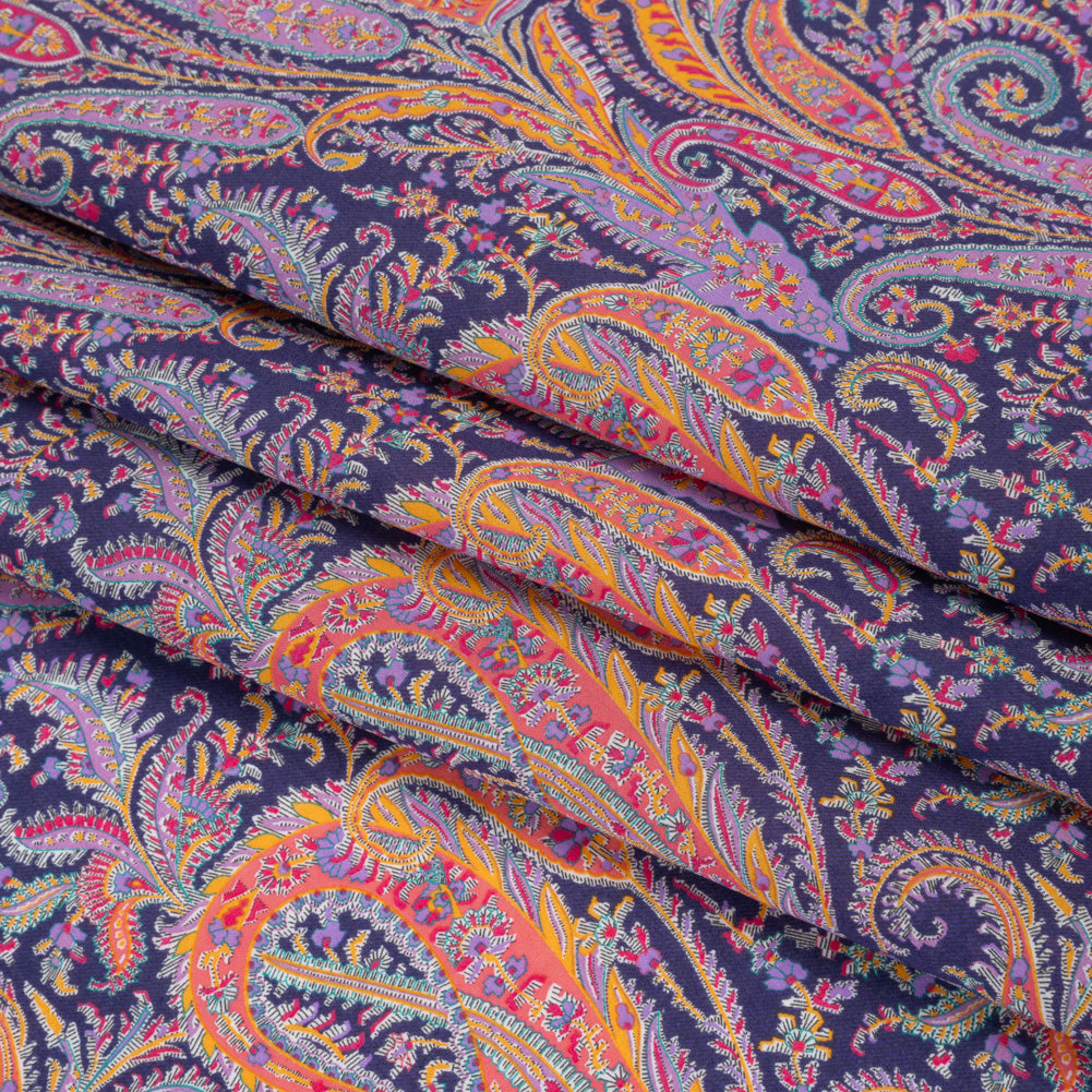 Liberty Fabrics Tana Lawn® - Felix and Isabelle Purple - Dark Purple, Pink and Orange Wild Paisley - Folded Liberty Fabrics Tana Lawn® - Felix and Isabelle Purple - Dark Purple, Pink and Orange Wild Paisley - Folded