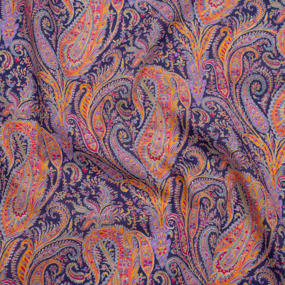 Liberty Fabrics Tana Lawn® - Felix and Isabelle Purple - Dark Purple, Pink and Orange Wild Paisley Liberty Fabrics Tana Lawn® - Felix and Isabelle Purple - Dark Purple, Pink and Orange Wild Paisley