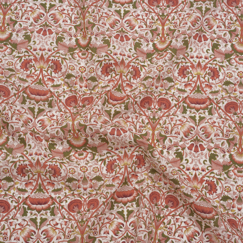 Liberty Fabrics Tana Lawn® - Lodden Rust - Strawberry Red, Pink and Olive Green Arts and Crafts Floral Liberty Fabrics Tana Lawn® - Lodden Rust - Strawberry Red, Pink and Olive Green Arts and Crafts Floral