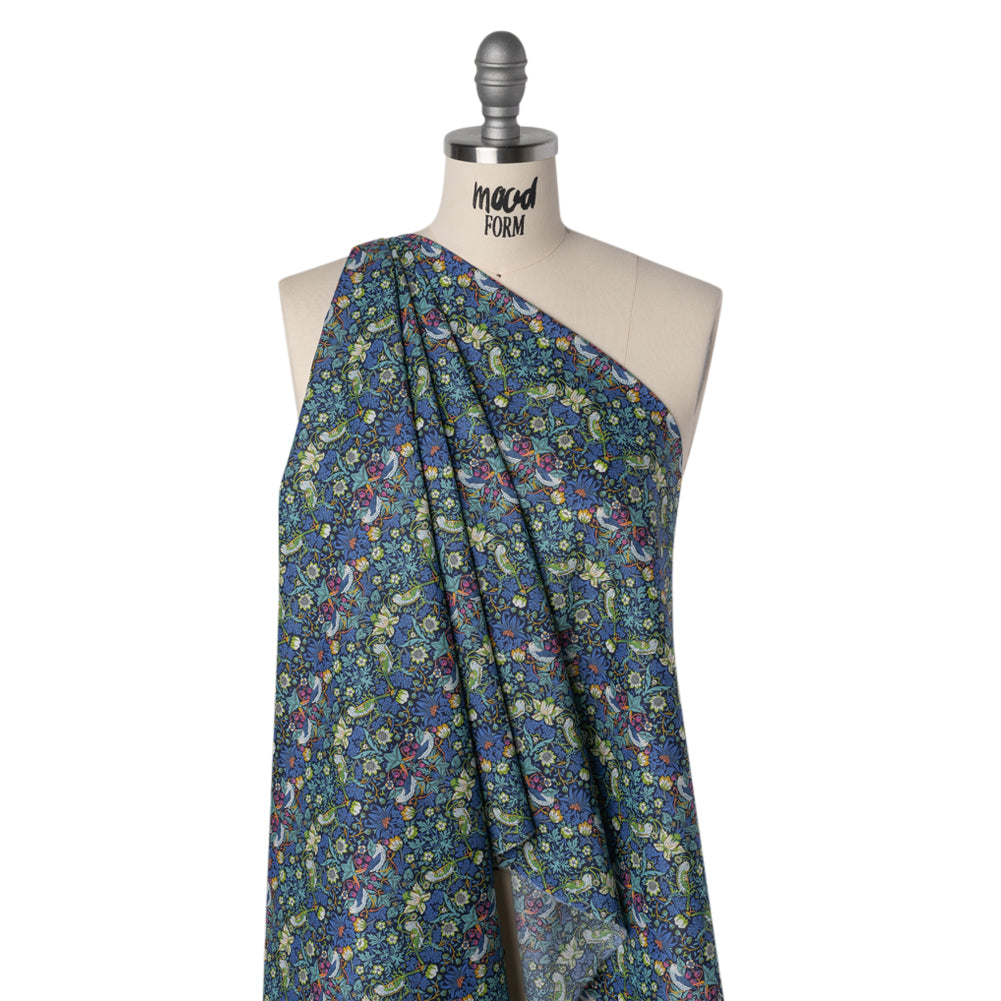 Liberty Fabrics Tana Lawn® - Strawberry Thief Dark Blue - Blue, Lime Green and Berry Pink Birds, Berries and Flowers Liberty Fabrics Tana Lawn® - Strawberry Thief Dark Blue - Blue, Lime Green and Berry Pink Birds, Berries and Flowers