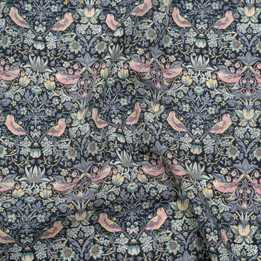 Liberty Fabrics Tana Lawn® - Strawberry Thief Gray - Charcoal, Blue and Pink Birds, Berries and Flowers Liberty Fabrics Tana Lawn® - Strawberry Thief Gray - Charcoal, Blue and Pink Birds, Berries and Flowers