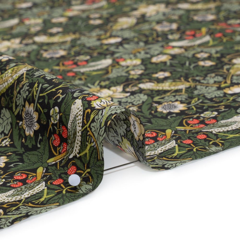 Liberty Fabrics Tana Lawn® - Strawberry Thief Dark Green - Forest Green, Yellow Ochre and Red Birds, Berries and Flowers Liberty Fabrics Tana Lawn® - Strawberry Thief Dark Green - Forest Green, Yellow Ochre and Red Birds, Berries and Flowers