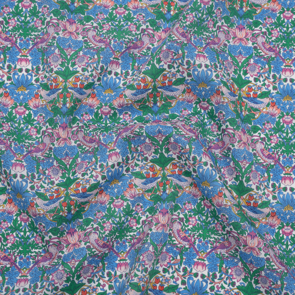 Liberty Fabrics Tana Lawn® - Strawberry Thief Spring Multi Bright - Blue, Green and Pink Birds, Berries and Flowers Liberty Fabrics Tana Lawn® - Strawberry Thief Spring Multi Bright - Blue, Green and Pink Birds, Berries and Flowers